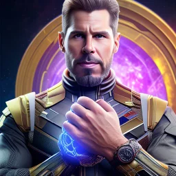 A sporty looking man with a grin on his face while holding Thanos' gloves Two infinity gauntlets contain six infinity stones, one of which is made with nano In the hands of a powerful man walking