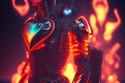 4k full realism, full details, full lights, coeur en flammes cyberpunk