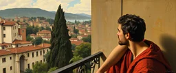 man is watching from the balcony painted by andrea del sarto