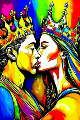 King and Queen, colorfull, loving, pretty, kissing,