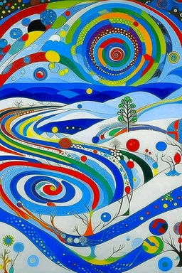 A sky blue tundra with very cold snow designed in German folk art painted by Wassily Kandinsky