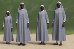 4 suore africane con tunica grigia figura intera fino ai piedi
