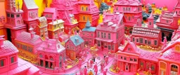 A pink magical town made out of toys painted by Vincent van Gogh