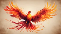 Hyper Realistic Abstract Phoenix-Bird-flying art vector style with Red-Yellow-&-Orange-abstract-brush-strokes on vintage background