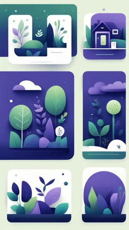 illustrations with a simple art style that show home page for spot use dark blue-purple and live green and minimal