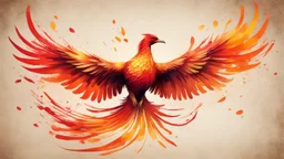 Hyper Realistic Abstract Phoenix-Bird-flying art vector style with Red-Yellow-&-Orange-abstract-brush-strokes on vintage background