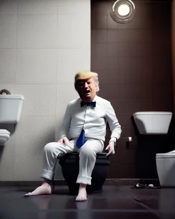 Donald Trump sitting in toilet scene, pants down, realistic image, hooper style, casual, concept art, smooth, unreal engine 5, god lights, ray tracing, RTX, lumen lighting, ultra detail, volumetric lighting, 3d.