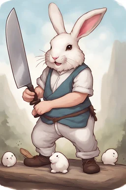 divine killer chubby bunny floppy ears with chefs knife adventurer dnd realism art