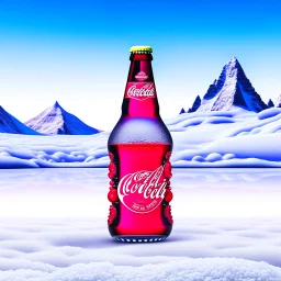 Design for Coca-Cola product in the snow and in the back icebergs