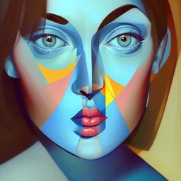 a painting of a woman's face with blue eyes, a cubist painting by Elizabeth Murray, behance, cubism, picasso, cubism, art