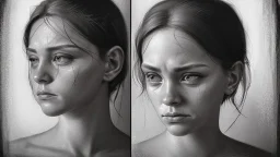 A portrait of a woman, her face etched with sorrow and longing. The lines on her face tell a story of heartache and loss, while her eyes seem to hold a glimmer of hope.