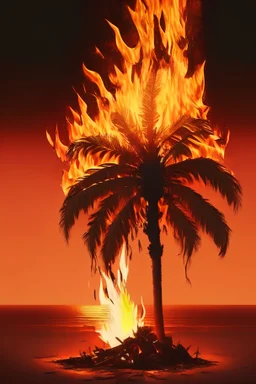 a fire in the sun ,molten watch,palm tree ,Zdzisław Beksiński style