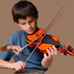 boy playing violin in space