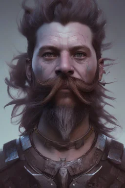 photorealistic warrior, hyperdetailed painting, luminism, Bar lighting, complex, purple mohawk, 4k resolution concept art, Artgerm, WLOP, Alphonse Mucha, 3d render, octane render, intricately detailed, cinematic, awesome full color, hand drawn, dark, gritty, cinematic, purple beard, wyvern