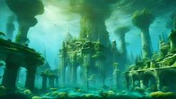 atlantis city under water, a lot of see trees