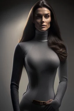 Milf body. Conservative clothes. Turtle neck pullover. Beautiful woman. Studio background. Super Sharp image. Very realistic. 32k resolution. Ultra detailed. Insanely detailed and intricate, hyper maximalist, elegant, super detailed, dynamic pose, photography, volumetric, Cinematic Lighting. 35mm lens camera