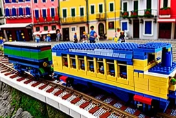 Lego close up Train in lego riomaggiore italy sea town lego