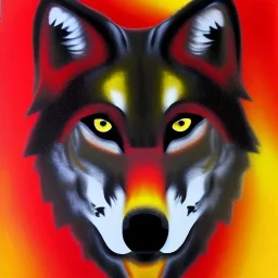 Black red and yellow wolf