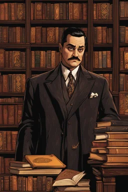 [Versace ] Gomez Addams in a library