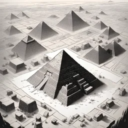 a giza pyramids inking comic art bird-eye view