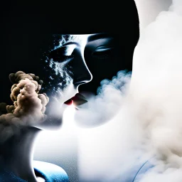 two human faces intermingled in a cloud of smoke, surreal