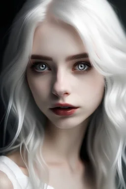 A beautiful girl with white eyes and white hair