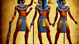 Ancient Egyptian soldiers tying large bags