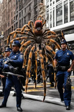 [Swoon] New York City police officers and firemen fighting giant spiders with axes