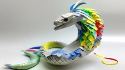 A light gray sky with rainbow serpents designed in Japanese origami