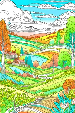 a colouring illustration of a landscape