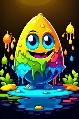 Egg cartoon character detailed carved rainbow illuminate mysterious swamp creature dripping