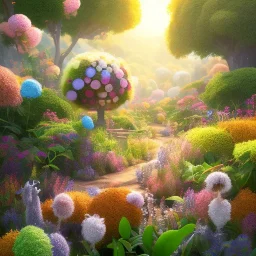 pixar style, volumetric summer garden environment and background, realistic painting of popcorn, looking excited, volumetric lighting, dramatic lighting, detailed digital painting, extreme dense and fine fur, anime, ornate, colour-washed colors, elegant, small minutiae, tiny features, particulars, centered, smooth, sharp focus, renderman gofur render, 8k, uhd, detailed eyes, realistic shaded volumetric lighting, sunlight caustics, backlight, centered camera view