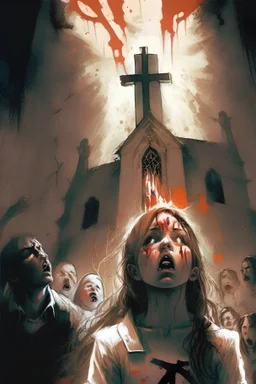 light of church by tando ando with a lot of bloodshed ,and juses and other people dying , and a scared girl in the corner