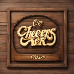 Iconic CHEERS television show iconic bar sign, text CHEERS" in TV show aesthetic, wooden CHEERS barsign, photorealistic,