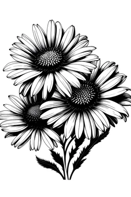 black 3 daisy flower VECTOR illustration defined and detailed with white background