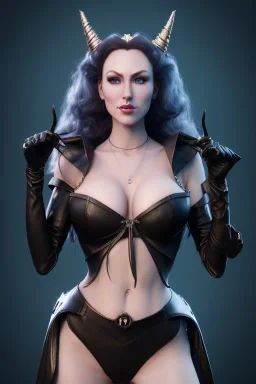 Brandi Love as evil queen in black leather, leather, busty, cleavage, angry, stern look. character design by cory loftis, fenghua zhong, ryohei hase, ismail inceoglu and ruan jia. unreal engine 5, artistic lighting, highly detailed, photorealistic, fantasy