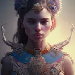 A beautiful portrait of a cute girl by sandra chevrier and, greg rutkowski and wlop, purple blue color scheme, high key lighting, volumetric light, digital art, highly detailed, fine detail, intricate, ornate, complex, octane render, unreal engine, photorealistic