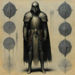 ConceptSheet by Zdzisław Beksiński: 'The Prince of War' - Mithril Armour Design for the Jedi in the enchanted forest