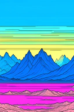 mountains in the distance in the style of Moebius