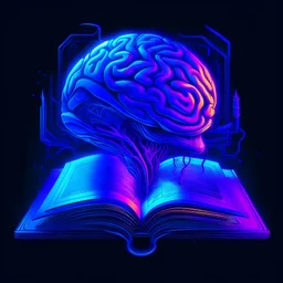 the book of five misteries ,real synthwave style, with purple bioluminescence and 5 brains
