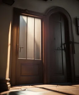 Door, smooth, god rays, unreal engine 5, ray tracing, RTX, lumen lighting, ultra detail, volumetric lighting