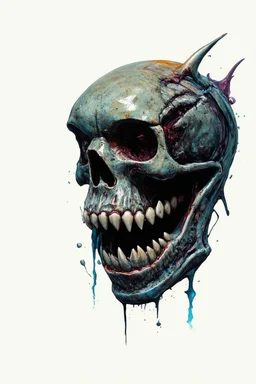 A MECHANICAL NON HUMAN SKULL AND PHALLIC SYMBOL DARK SLIMEY AND GIVING BIRTH SHARKS TEETH with a touch of H.R. Giger's biomechanical aesthetic. Hyperdetailed and rendered in 8k resolution, a true masterpiece. hyperdetailed intricately detailed Splash art action painting film noir photorealism psychedelic art telephoto lens aetherpunk horror post-apocalyptic VIVID IN COLOR