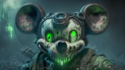 zombie mickey mouse hybrid, photorealism, movie screen capture, horror, sci-fi, retrofuturism,