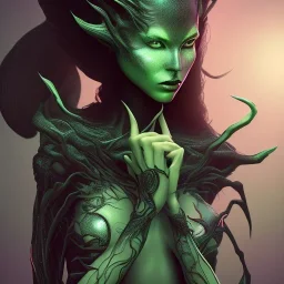 This spider woman is a formidable creature, with the body of a human woman and the head and legs of a spider. Her skin is covered in shimmering black scales, and her eyes glow a bright, otherworldly green. She is fast and agile, able to climb walls and ceilings with ease. She has venomous fangs and sharp claws, and she can spin webs of magical energy to ensnare her enemies. She is intelligent and cunning, and she is feared by all who encounter her in the realm of fantasy. She is often summoned b