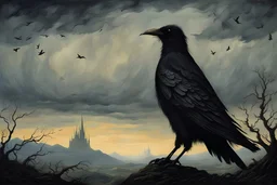 Sir Crow to the Dark Tower came, style Caspar David Friedrich