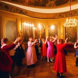 Celebration in a schloss, cheering people, Austrian aesthetic, warm colors, wooden floor, forest green walls, red, chiaroscuro, 8k, HD, cinematography, photorealistic, Cinematic, Color Grading, Ultra-Wide Angle, Depth of Field, hyper-detailed, beautifully color-coded, insane details, intricate details, beautifully color graded, Cinematic, Color Grading, Editorial Photography, Depth of Field, DOF, White Balance, 32k, Super-Resolution, Megapixel, ProPhoto RGB, VR, Halfrear Lighting, Backlight