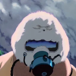 A yeti wearing a respirator