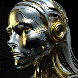 art from the 'art of control' collection by jasper harvey, in the style of futuristic optics, silver and gold, detailed facial features, swirling vortexes, 8k 3d, whimsical cyborgs, made of crystals --ar 150:187 --s 750 --v 5. 2 --style raw