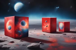 beautiful paintings of space on red boxes