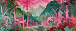 A pink majestic jungle painted by Lucas van Leyden